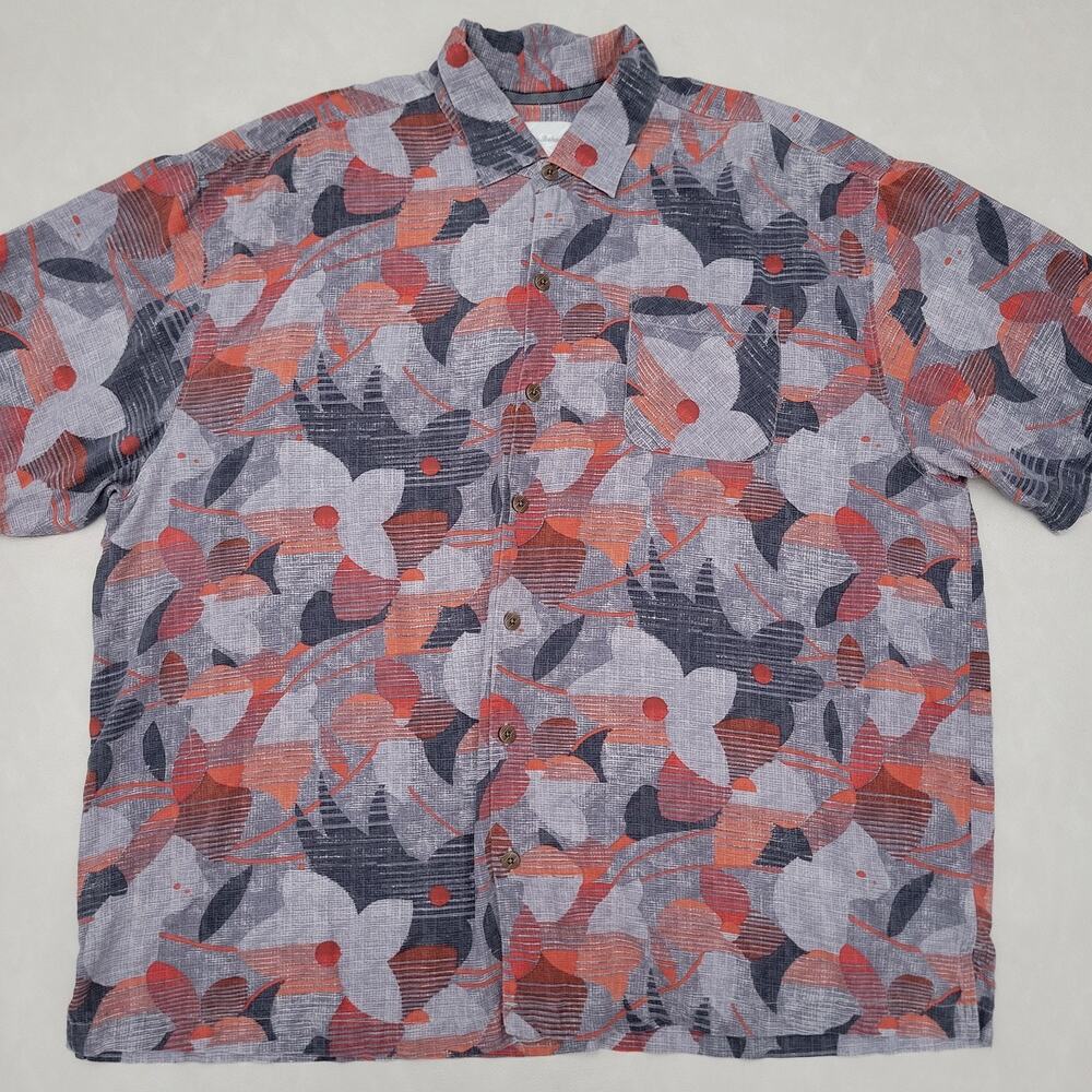 Tommy Bahama Hawaiian Camp Shirt Mens XXL Classy Gray Abstract Floral 100% Silk